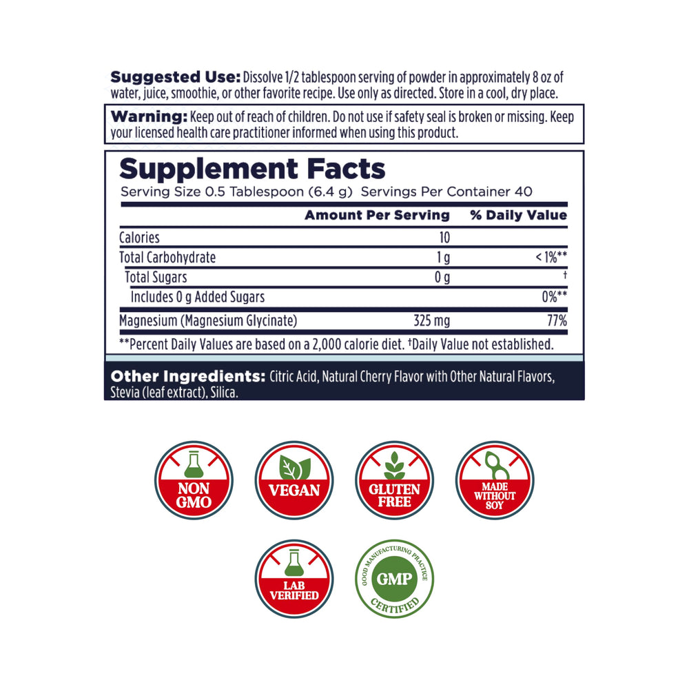 KAL Calming Magnesium Powder cherry flavor with convenient scoop supports easy daily use