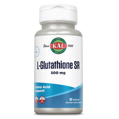 KAL L-Glutathione SR bottle front view highlighting antioxidant support packaging.