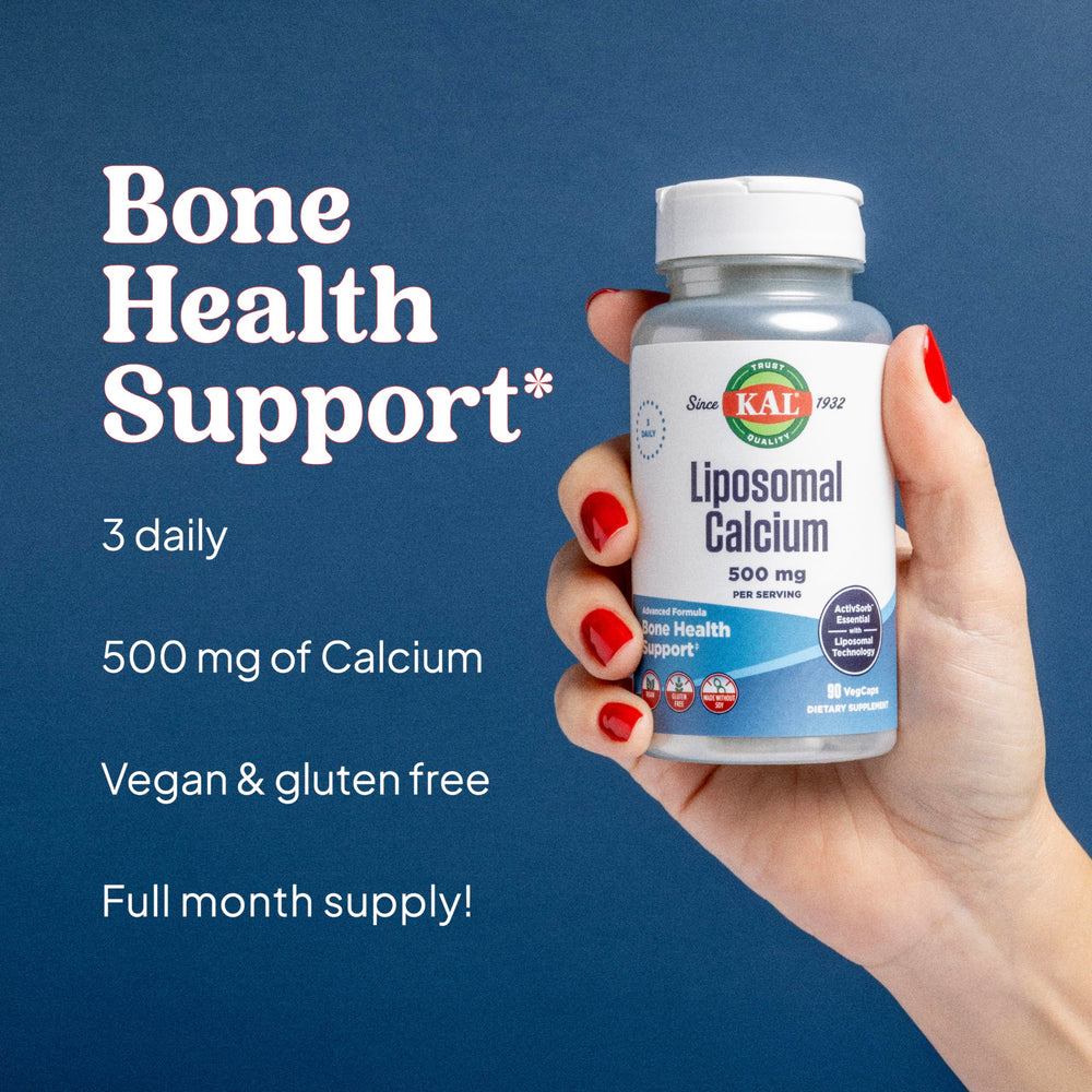 KAL Liposomal Calcium liposome technology graphic showing protection and absorption.