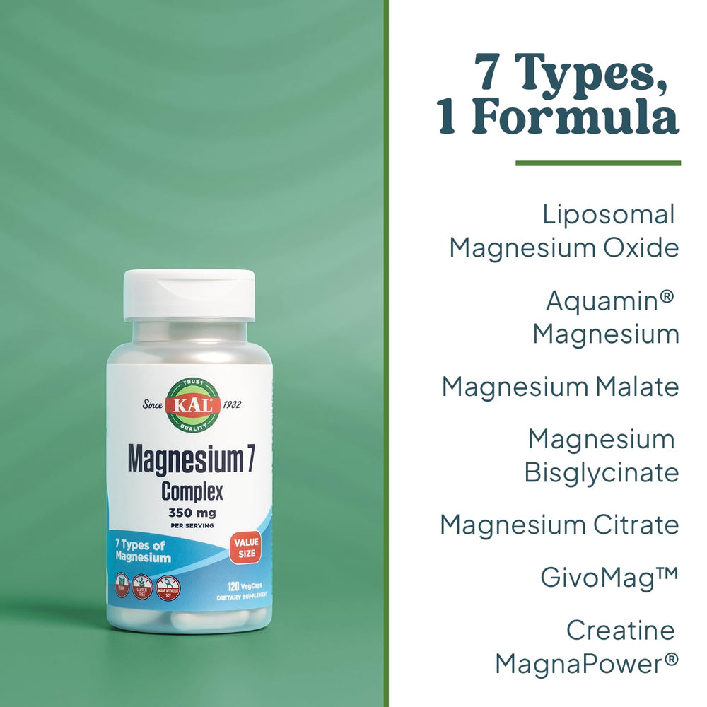 KAL Magnesium Complex 7 vegan capsules for daily magnesium support.