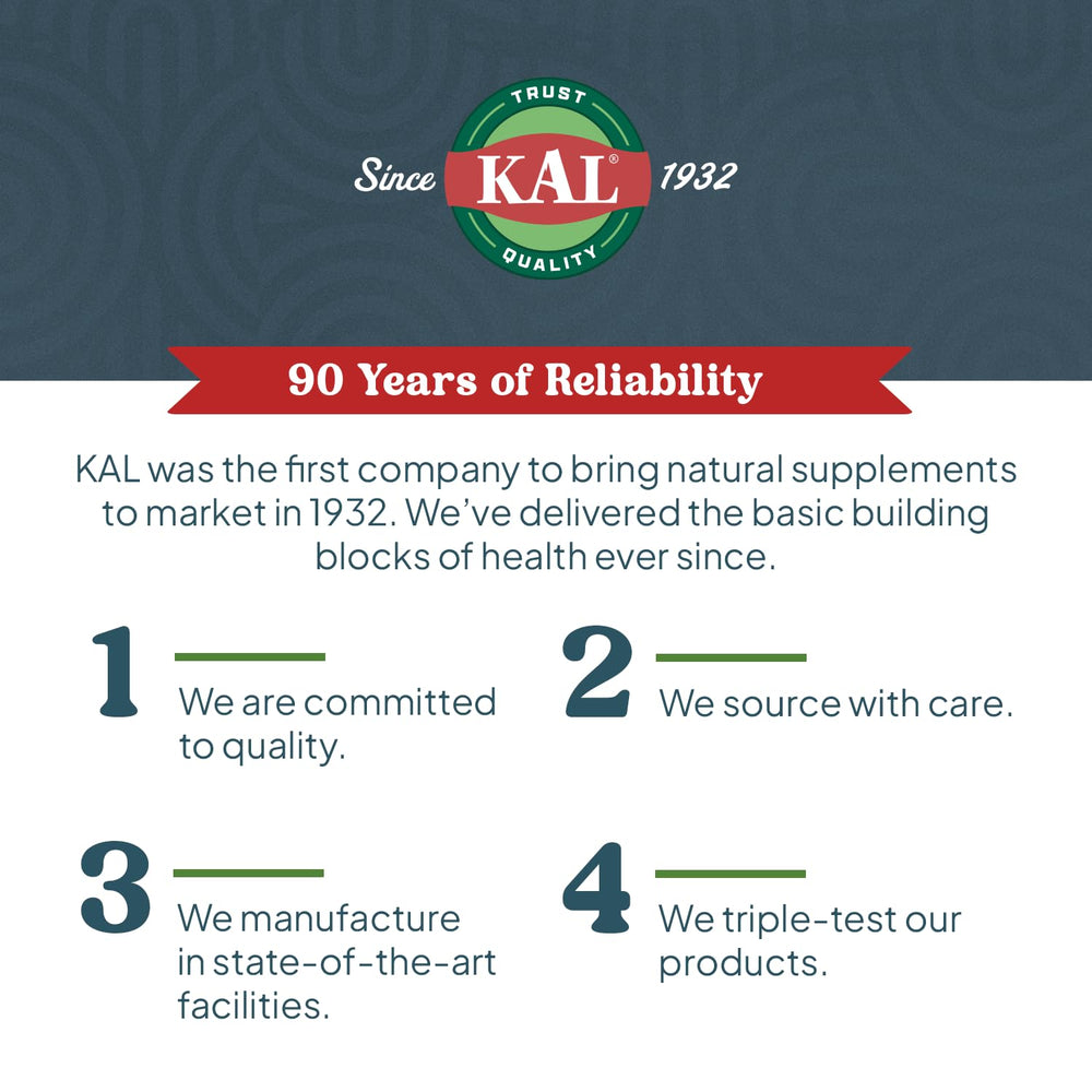 Vegan, gluten-free KAL Magnesium Complex 7 packaging supports dietary preferences.