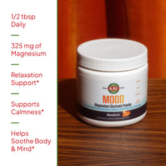 kal mood magnesium powder glass with mandarin drink for a refreshing relaxation moment.