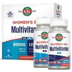 KAL Plus 50+ bottle front showing dual AM/PM formulas for daily support.