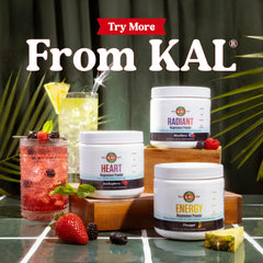 KAL Radiant Magnesium Powder mixed berry packaging emphasizes vegan, gluten-free formulation.
