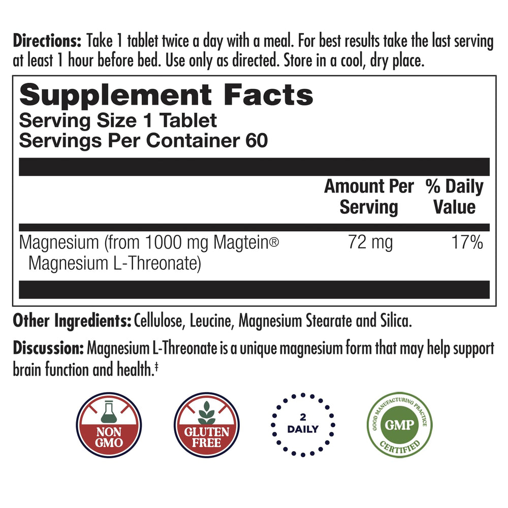 KAL Think Magnesium L-Threonate bottle label close-up with dosage clarity