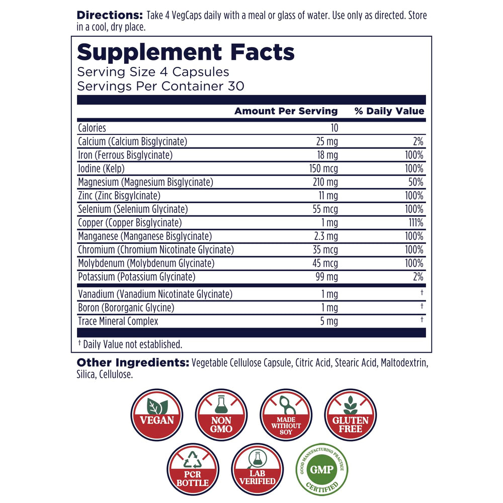 KAL Total Mineral Plus label highlights 13 minerals for overall wellness