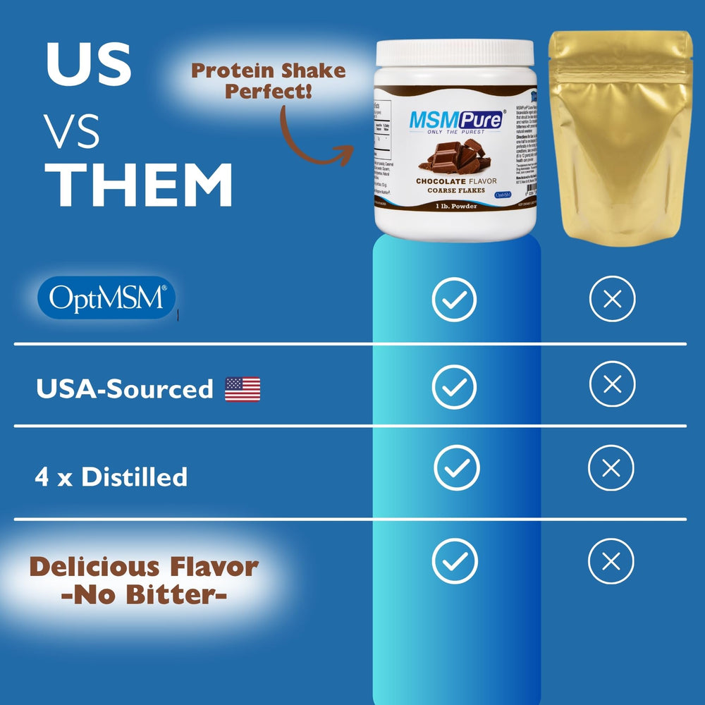 KALA HEALTH MSMPure chocolate flakes close-up contrasts purity with other MSM options