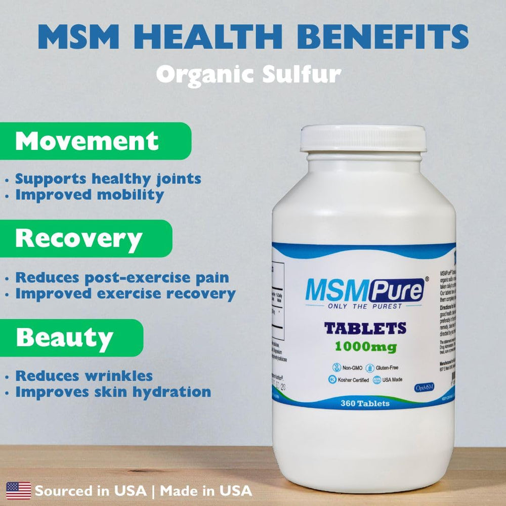 Kala Health MSMPure tablets close-up with coated finish for easy swallowing.