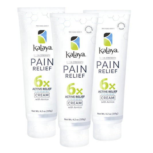 Kalaya Pain Relief Arnica Cream 4oz tube for targeted muscle support.
