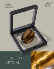 KALIFANO Tiger Eye palm stone with natural luster emphasizes unique color bands for focus.
