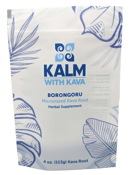 KALM Borongoru kava powder jar for easy on-the-go relaxation.