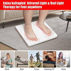 Kaltagled red-light foot therapy panel applied to toes for soothing warmth at home.