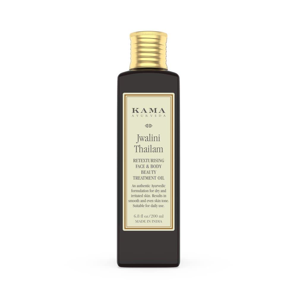 Kama Ayurveda Jwalini Retexturising Skin Treatment bottle for soothing after-sun care and smoother skin texture.