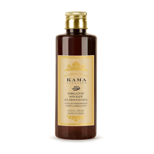 Kama Ayurveda Organic Sweet Almond Oil bottle for smooth skin and glossy hair