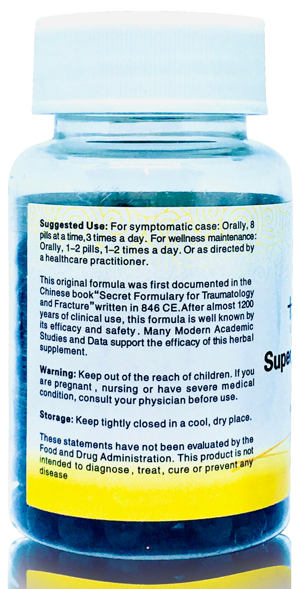 Kangyacare Shi Quan Da Bu Wan bottle back view showing dosage directions and ingredients