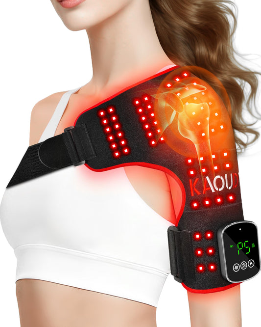 Kaoudt shoulder wrap with red-light therapy close-up for targeted relief.