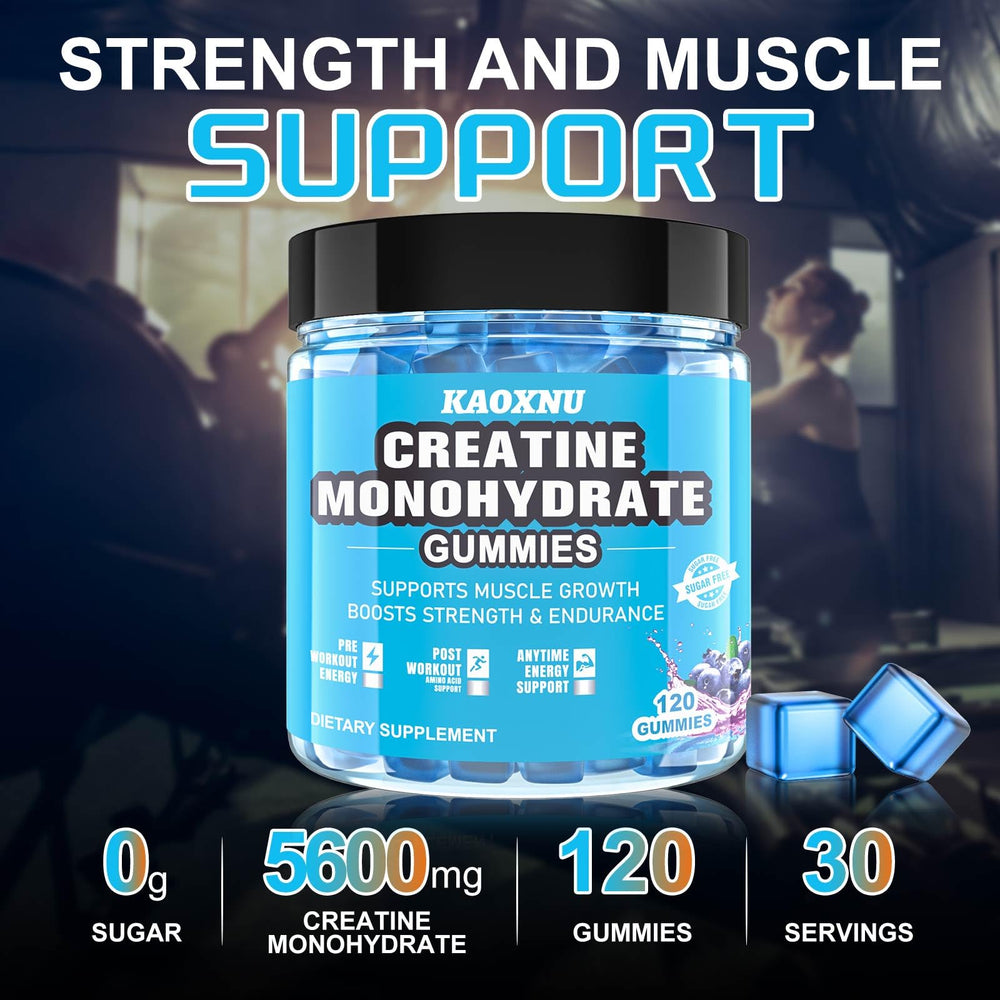 KAOXNU Creatine Gummies 5g-per-serving emphasis on strength and endurance.