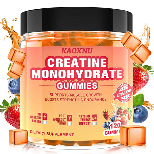 KAOXNU Creatine Gummies jar, front view for convenient daily workout support.