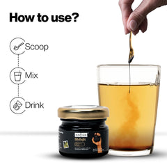 Kapiva Shilajit resin bottle on a kitchen counter ready for daily use.