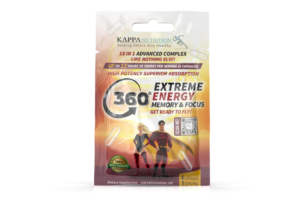 Kappa Nutrition 360 Extreme Energy packaging showing 1 display with 20 sachets.