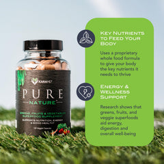 KaraMD Pure Nature fiber-support greens bottle suggests easier digestion.