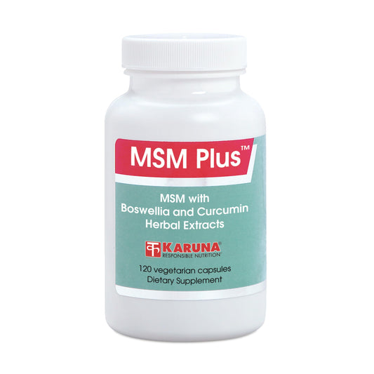 Karuna MSM Plus bottle cap closeup showing easy dosing and joint support.