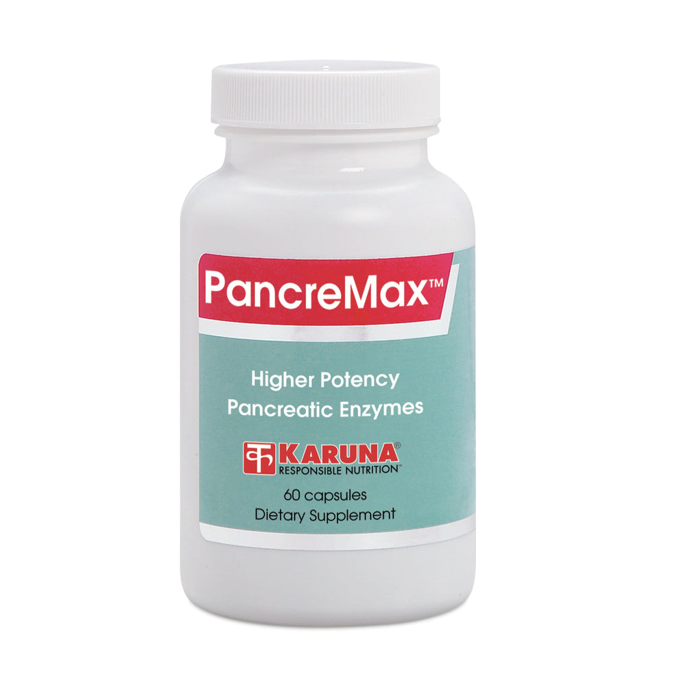 Karuna PancreMax 60C bottle label showing high-potency digestive enzymes