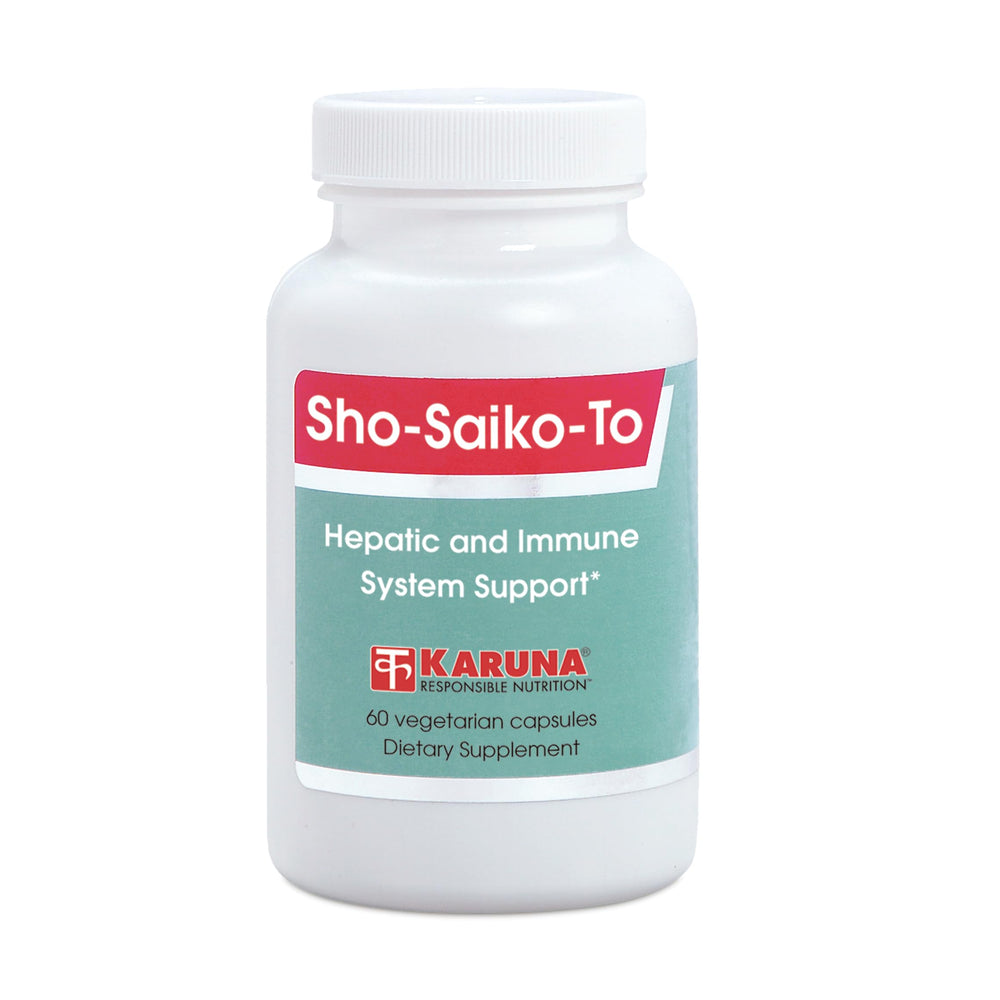 Karuna Sho-Saiko-To 60 capsules bottle illustrating traditional herbal blend for liver health support