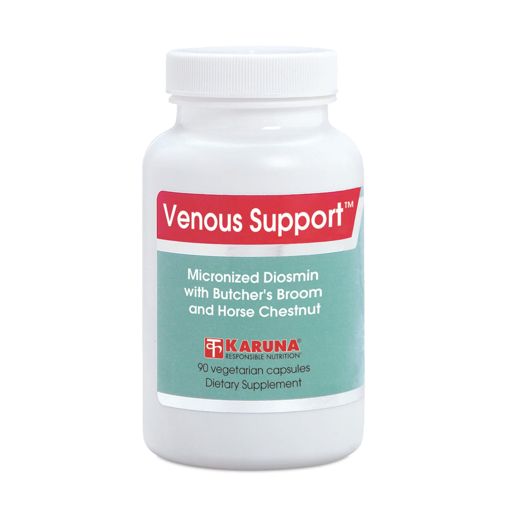 Karuna Venous Support bottle displaying 90 capsules for daily circulation support