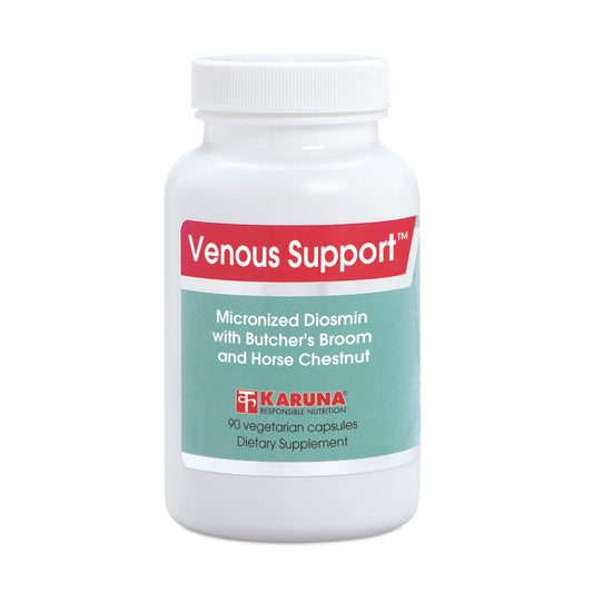 Karuna Venous Support bottle displaying 90 capsules for daily circulation support