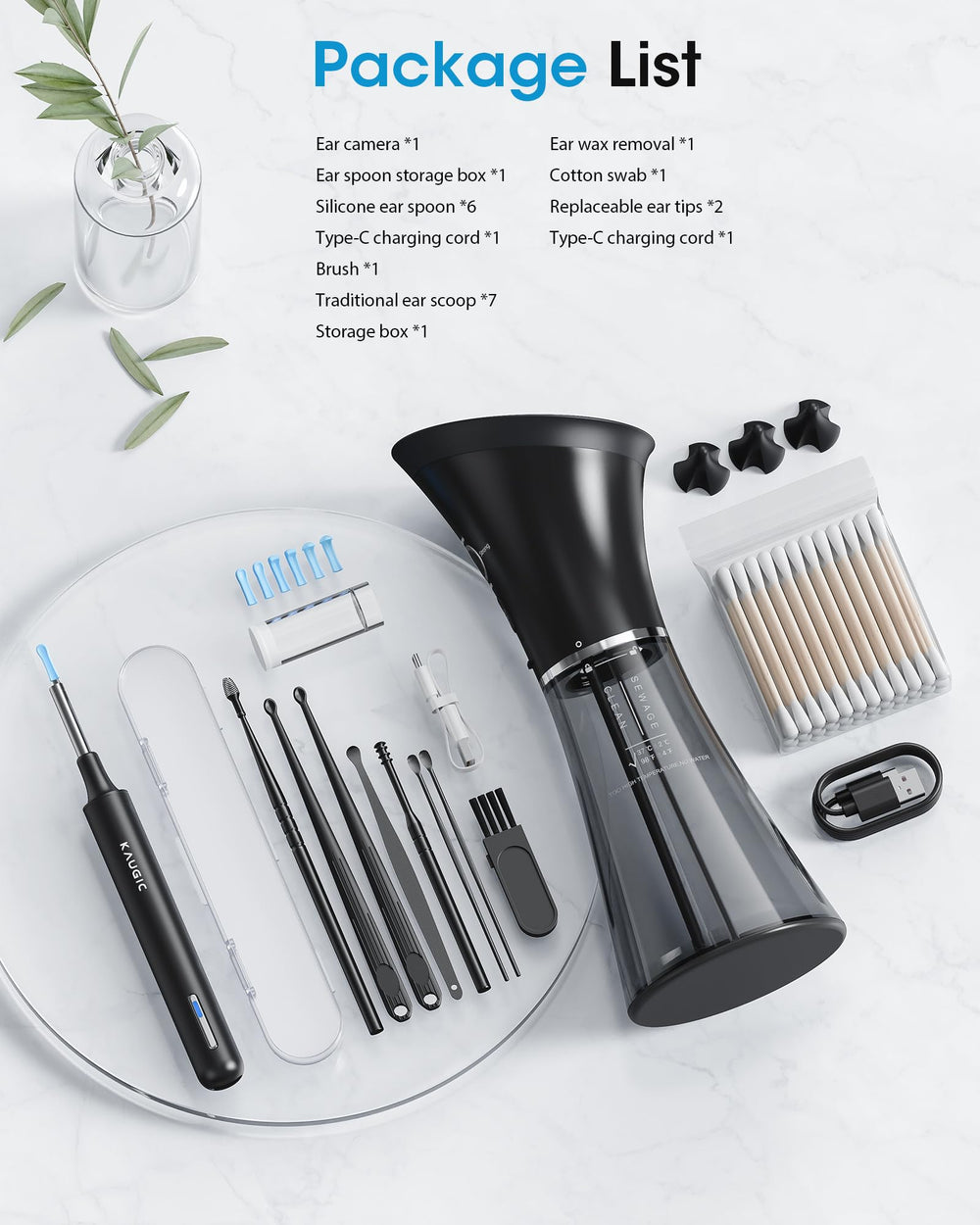 Kaugic camera kit accessories included for easy home ear care