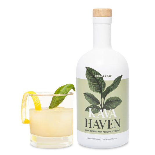 Kava Haven Lemon Ginger bottle pour for a relaxing, alcohol-free moment