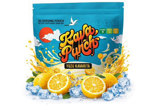 KAVA PUNCH Kava Drink Mix pouch with yuzu flavor, ideal for a calming evening ritual.