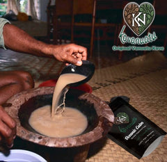 Kavanuatu 16oz kava powder bottle on kitchen counter.