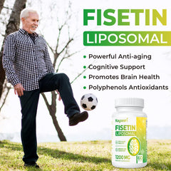 Kayseari Fisetin packaging and capsules on a neutral backdrop.