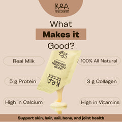 Kea Wellness collagen latte packets close-up highlighting quick mixability.