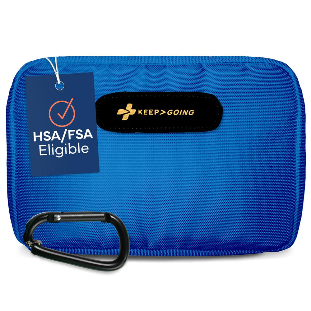 KEEP>GOING travel first aid kit case, organized for on-the-go emergencies.