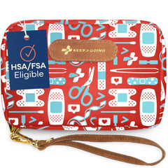 KEEP>GOING KeepGoing travel first aid kit in a compact case for easy packing.