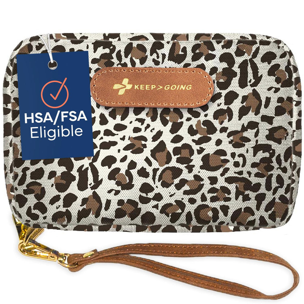 KEEP>GOING travel first aid kit exterior shows compact portability for families.
