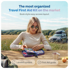 KEEP>GOING home first aid kit stored in a stylish, stain-resistant case for everyday safety.