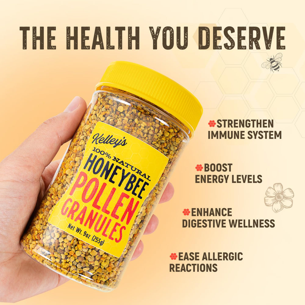 Kelley’s Bee Pollen sustained energy for active lifestyles.