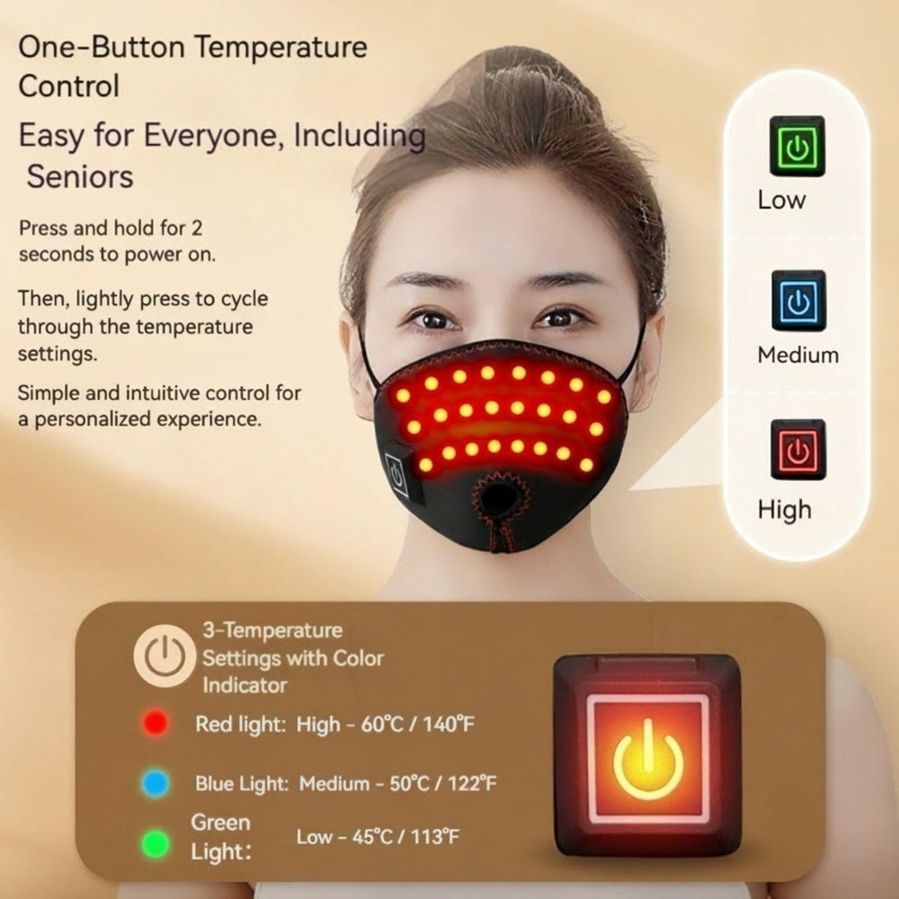 Keneo nasal mask control panel displaying temperature options for personalized warmth
