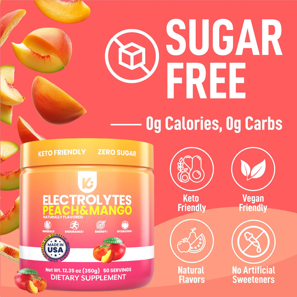 Keppi Electrolytes Peach Mango glass with vibrant, zero-calorie hydration.