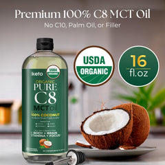 Keppi MCT Oil pour demonstrates neutral flavor blending into beverages.