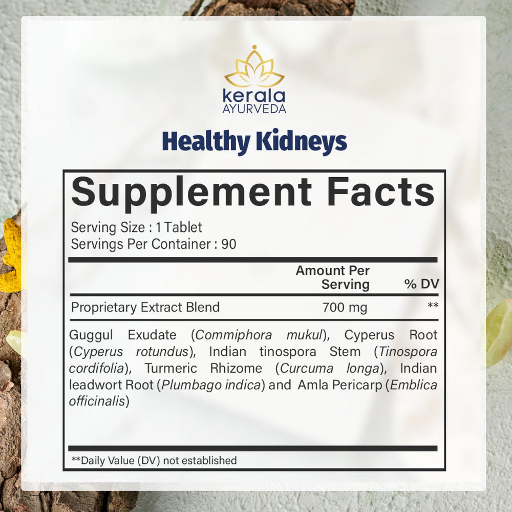 Kerala Ayurveda bottle with two-capsule daily dose reminder.