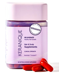 Keranique KeraViatin bottle promoting daily hair and scalp support.
