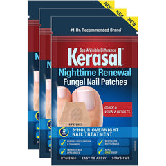 Kerasal Nighttime Renewal Patch applied to a toenail for improved appearance.