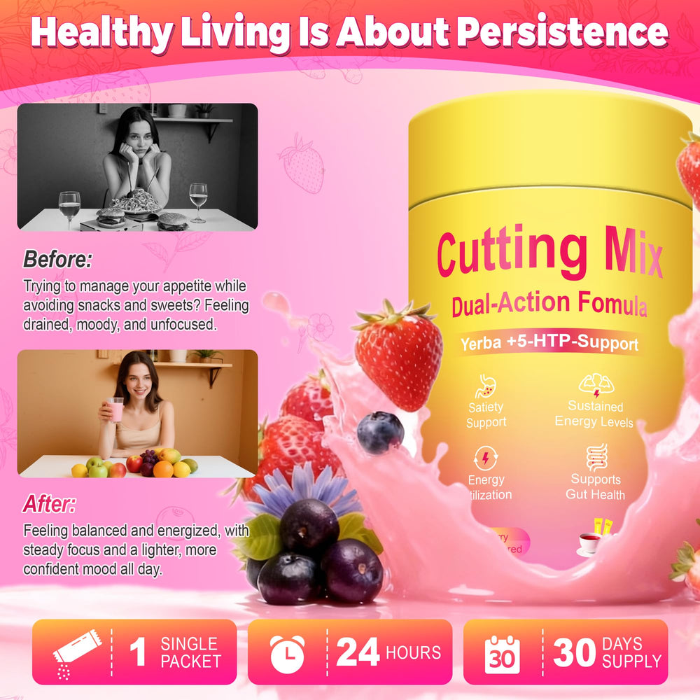 Kereeao Cutting Drink Mix glass pour shows a refreshing strawberry-acai energy boost.