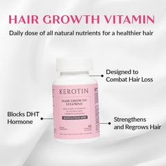 Kerotin biotin capsules closeup for easy daily intake and hair nourishment.