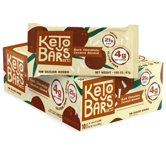 Keto Bars original box 10-pack showcases a convenient keto snack for busy days.